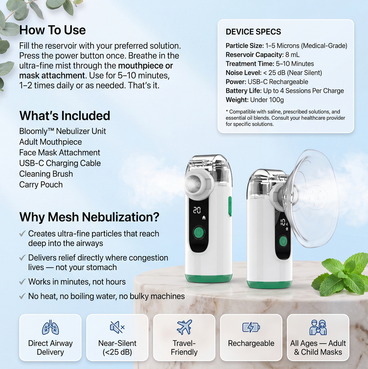 Clear Your Airways Within 2-4 Weeks With Bloomly™ Portable Lung Nebulizer